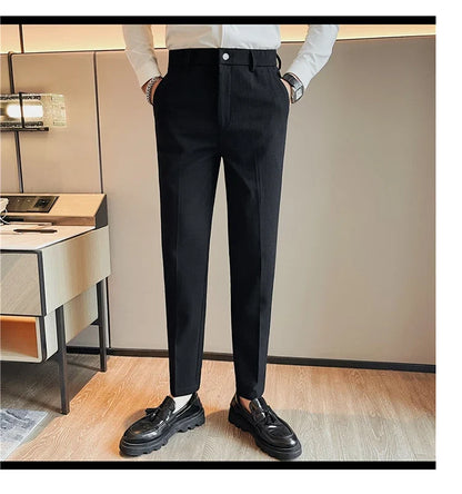 Men's Waffle Casual Pants Fashion Korean Stretch Waist Business Formal Pants Mens Social Party Suit Pants Streetwear Pencil Pant
