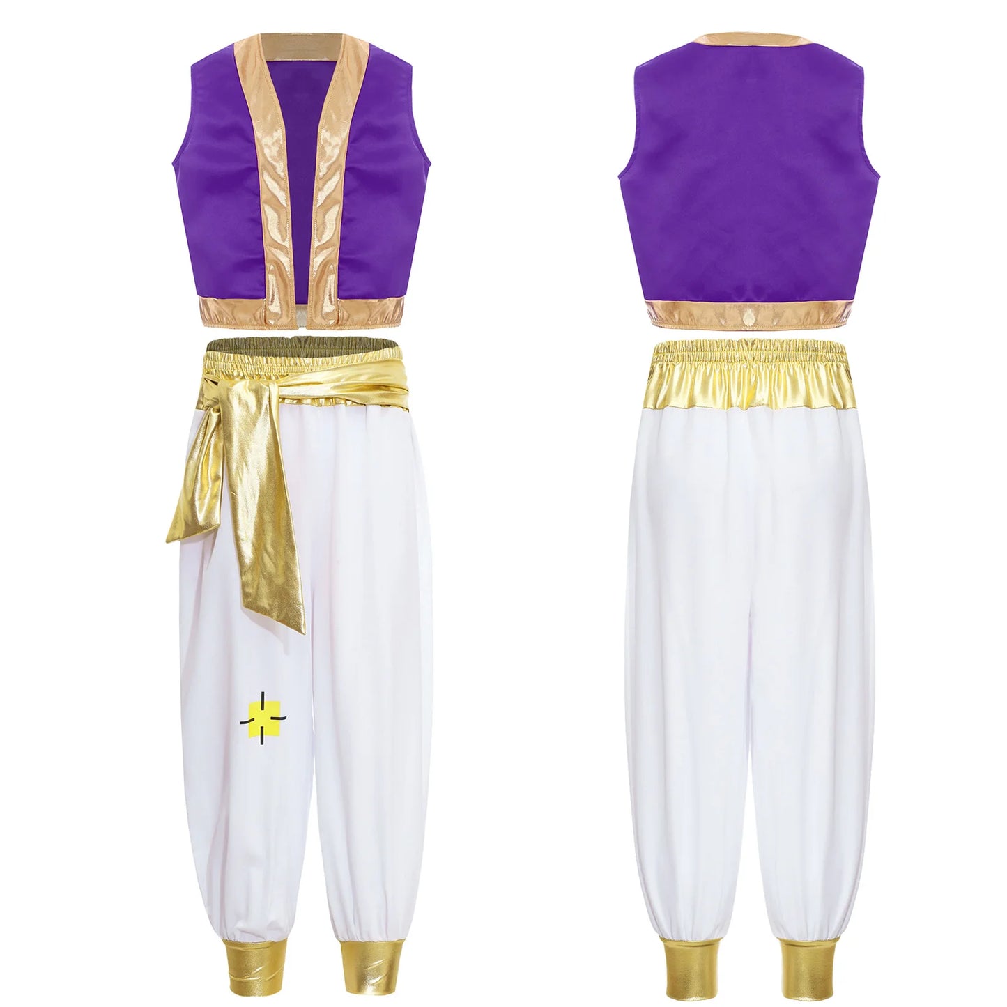 Boys Girls Prince Costume Arabian Prince Fairy Tale Character Cosplay Suits Belly Dance Golden Trim Vest with Satin Bloomer Set