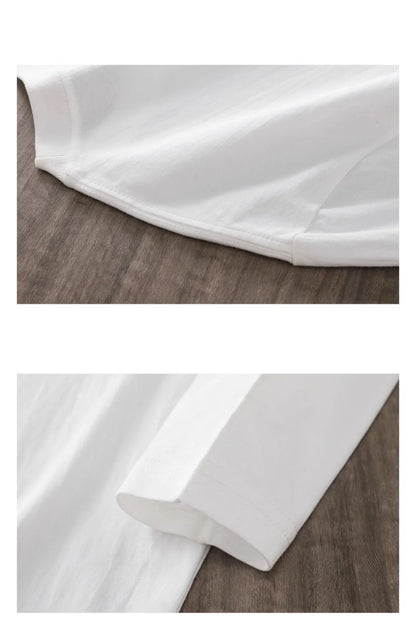 Men's 260G Long Sleeve T Shirts 2025 Spring Pure Cotton Solid Color Basic Crew-Neck Undershirt Men's Loose Tops 11 Color