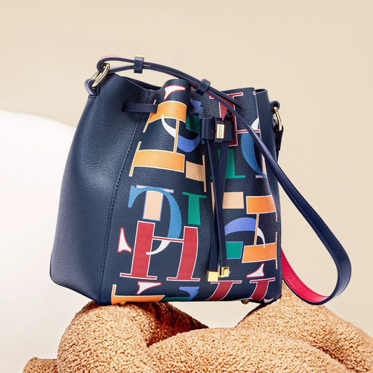 Seasonal New Arrival Fashionable Classic Women's Bucket Bag Color-Blocked Letter Print Design Women's New Shoulder Bag