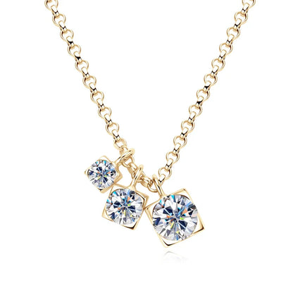 Three Stone Moissanite Pendant Necklace Niche 925 Sterling Silver Chain Necklaces for Women Collar Plata 925 Jewelry Gift