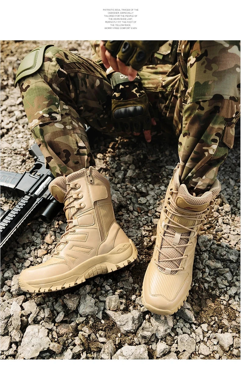 High Quality Men's Brand High-Top Leather Boots Breathable Desert Combat Men's Boots Outdoor Shoes Non-slip Hiking Ankle Boots