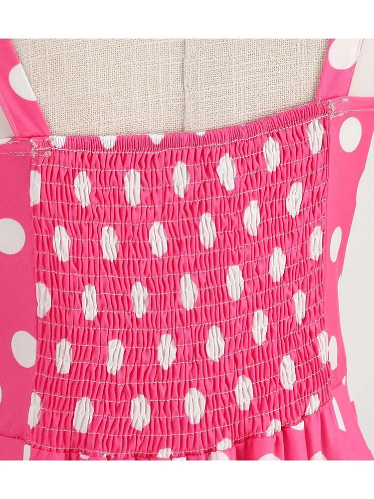 Spaghetti Strap Pink Plaid Dress Women Summer Elegant Vintage 50s Rockabilly Swing Party Dress