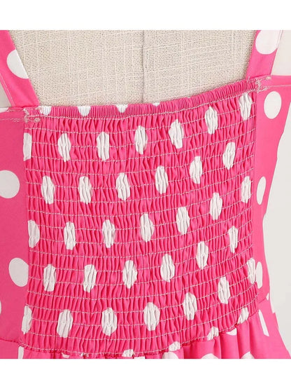 Spaghetti Strap Pink Plaid Dress Women Summer Elegant Vintage 50s Rockabilly Swing Party Dress