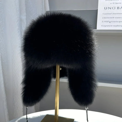 100% genuine fox fur ear-protecting hat Men real raccoon fur bomber hat Women winter warm fur real sheep leather snow hat