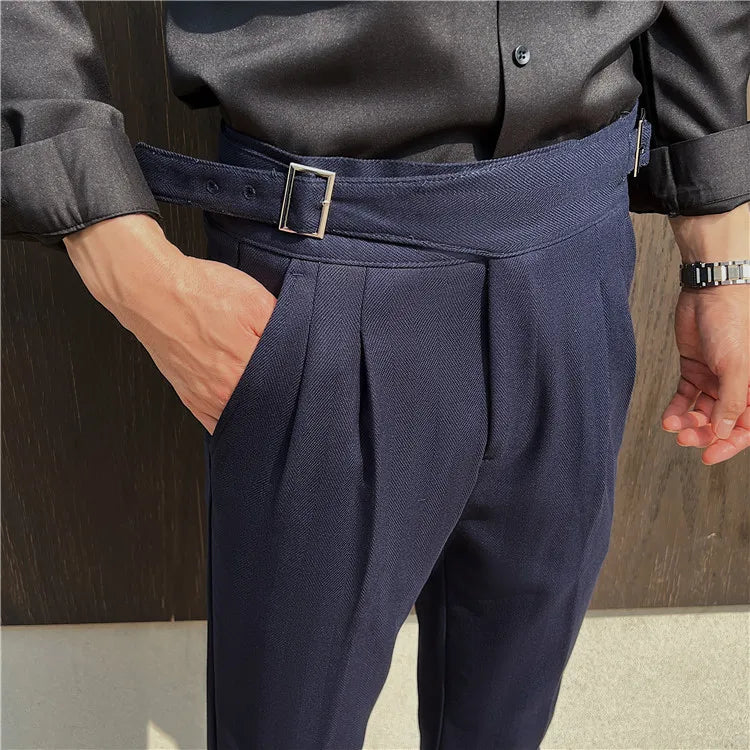 2025 New Naples High Waist Mens Suit Pants Double-Blade Gurkha Chino Slim Fit Trousers Fashion Men Wedding Party Casual Pant