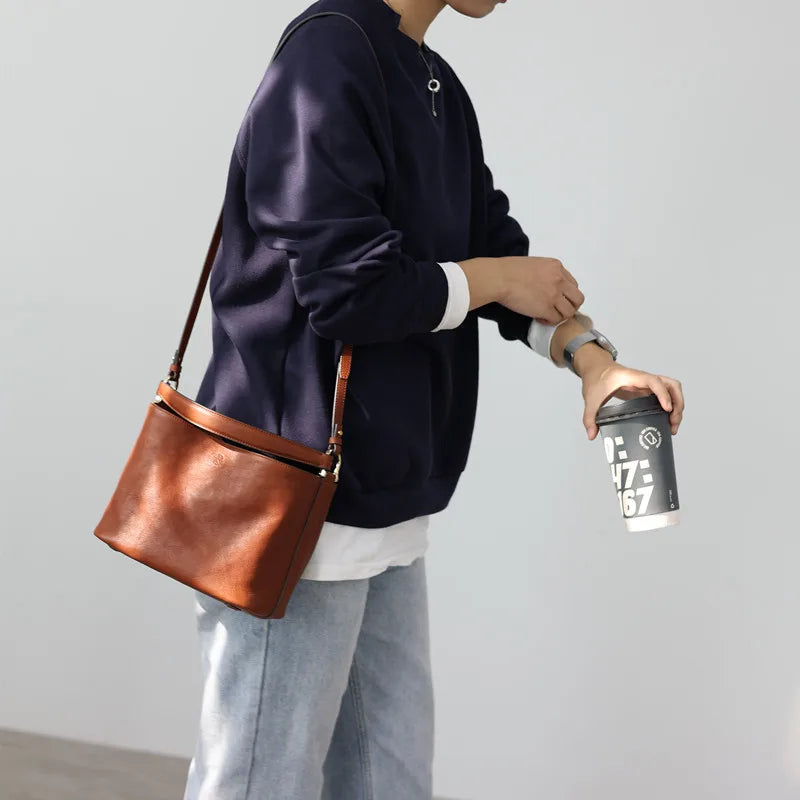 2024 New Arrival Genuine Leather Crossbody Bucket Bags Women Luxury Retro Small Handbag Soft Shoulder Bag