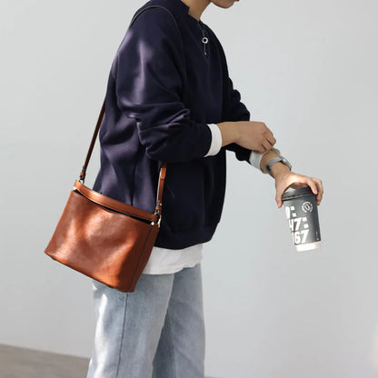 2024 New Arrival Genuine Leather Crossbody Bucket Bags Women Luxury Retro Small Handbag Soft Shoulder Bag
