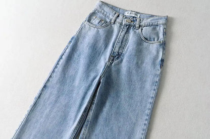 Women's High Waist Jeans 2025 Spring Fall Relaxed Straight Leg Raw Hem Floor-Length Vintage Inspired Daily Uniform