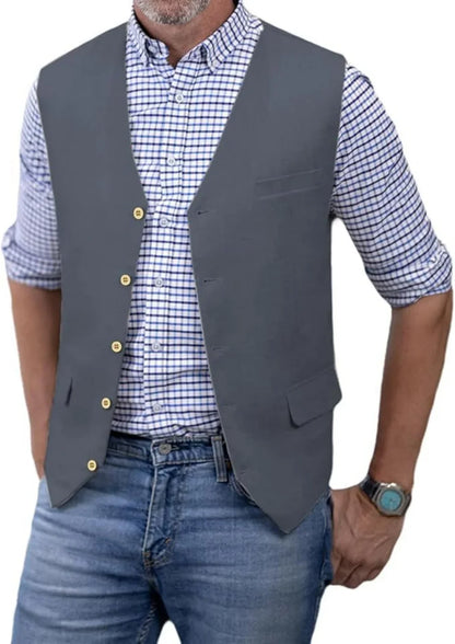 V Neck  Men's Vest Linen Suit Vest Summer Leisure Cotton Linen Waistcoat For Beach