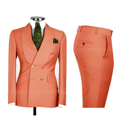 Solid Slim Fit 2 Piece Wedding Men's Tuxedos Formal Groom Suits with Shawl Lapel Blazer And Pants for Prom Party Best Man