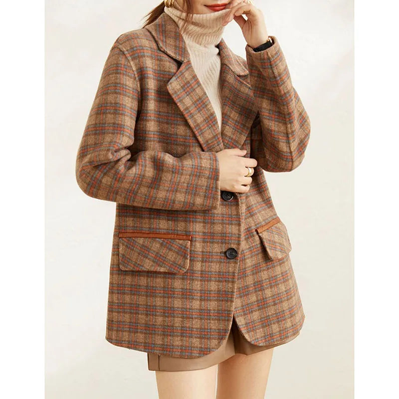 Plaid Suit Women's Jacket Autumn Winter 2025 New Fashion Long Sleeve Warm Blazer Female Coats Casual Office Ladies Overcoat Tops