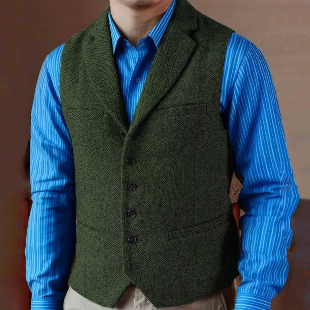 Men Vest Gray Herringbone Single Button With Lapel Waistcoat For Wedding Birthday Banquet Business Work Office Men Suit Vest