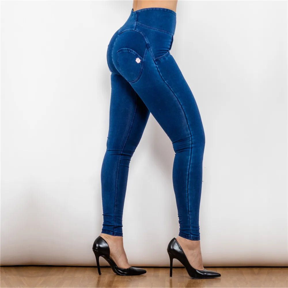 Melody High-Waist Zipper Fly Jeggings Butt Lift Stretch Blue Denim Jeans for Women