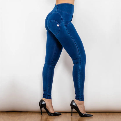 Melody High-Waist Zipper Fly Jeggings Butt Lift Stretch Blue Denim Jeans for Women