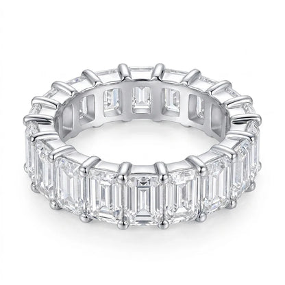 Emerald Cut Moissanite Eternity Ring 925 Sterling Silver Wedding Band D VVS Lab Grow Created Moissanite Rings for Women