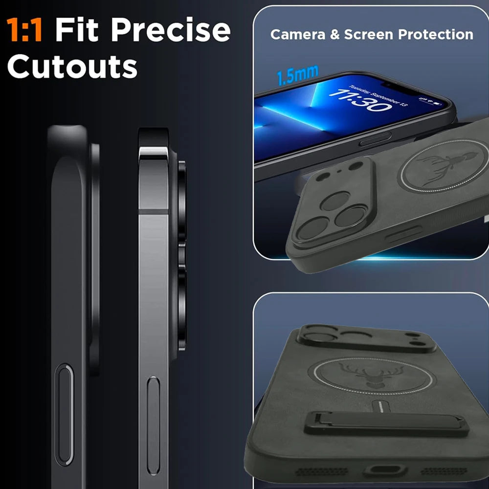 Magnetic Mobile Phone Case with Kickstand for iPhone 17 Pro Max 16 15 14 Plus 13 12 11 Stand Cases Back Cover with Holder