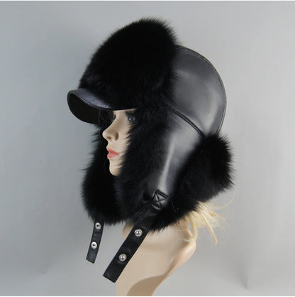 100% Real Fox Fur Hat Women's Russian Ushanka Aviator Trapper Snow Skiing Hat Caps Earflap Winter Raccoon Fur Bomber Hat