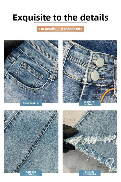Women Autumn Y2K Slim Flared Denim Trouser Raw Edge Vintage Sexy Minimalist Pant Grunge High Waist Solid High Street Retro Jeans