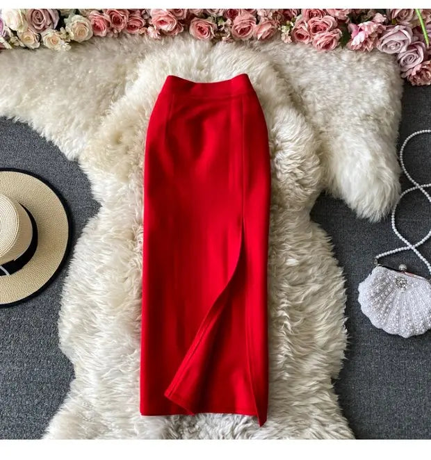 Ele High Waist Midi Skirt Slim Fit Pure Color Asymmetrical OL Busin Women's Faion Spring Ci Commute High Waist