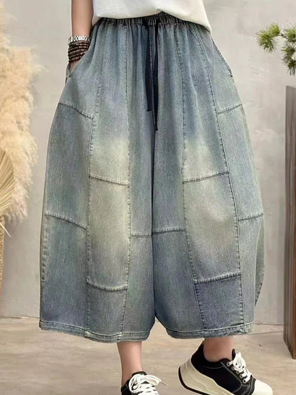 Women Summer Fashion Big Size Denim Pants 2025 Females Vintage Classic Loose Harem Trousers Elastic Waist Casual Jeans
