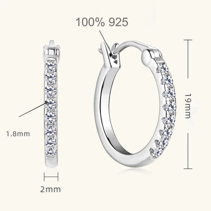 1.8mm D Color Full Moissanite Hoop Earrings for Women Sparkling Wedding Bride Jewelry 100% 925 Sterling Silver Wholesale