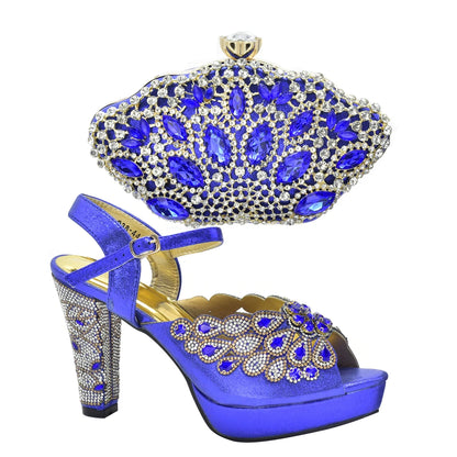New Italian Shoes and Bags Matching Set with Rhinestone Shoes for Women 2025 Designer Luxury High Heels  Shoes for Women Elegant