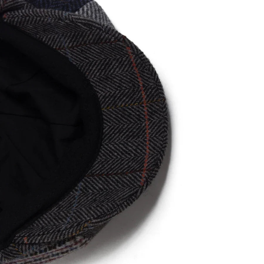Vintage Newsboy Cap Men Herringbone Plaid Patchwork Pattern Women Beret Autumn Winter Warm Male Flat Caps Octagonal Hat Elastic