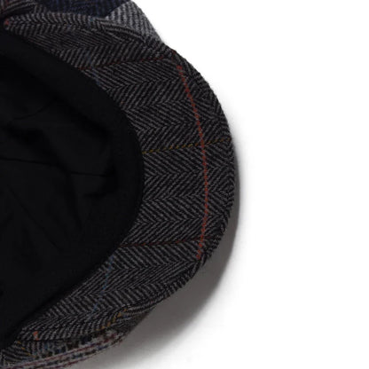 Vintage Newsboy Cap Men Herringbone Plaid Patchwork Pattern Women Beret Autumn Winter Warm Male Flat Caps Octagonal Hat Elastic