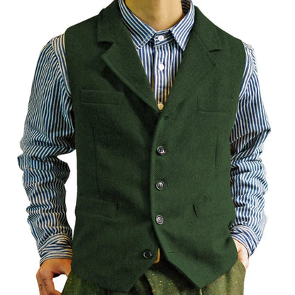 Men Vest Brown Single Button With Lapel Solid Waistcoat For Wedding Banquet Business Office Work Casual Daily Men Suit Vest