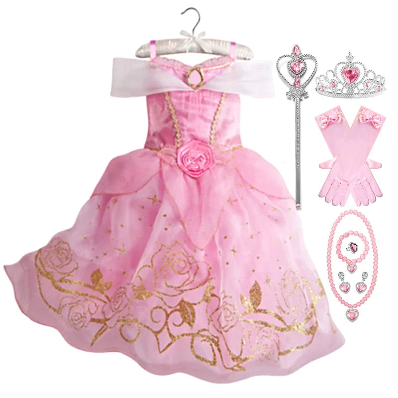 Children Halloween Disguise Aurora Cinderella Disney Princess Costume Festival Dress up Kids Girls Sleeping Beauty Frock 1-12Yrs