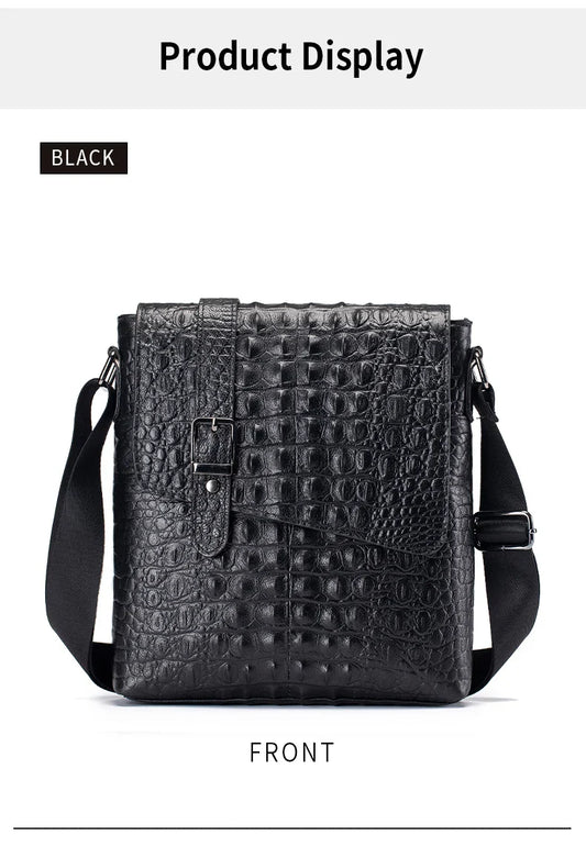 Genuine Leather Men's Crocodile Pattern Shoulder Bag Fashion Men Messenger Chest Bag Vintage Crossbody Travel Bag