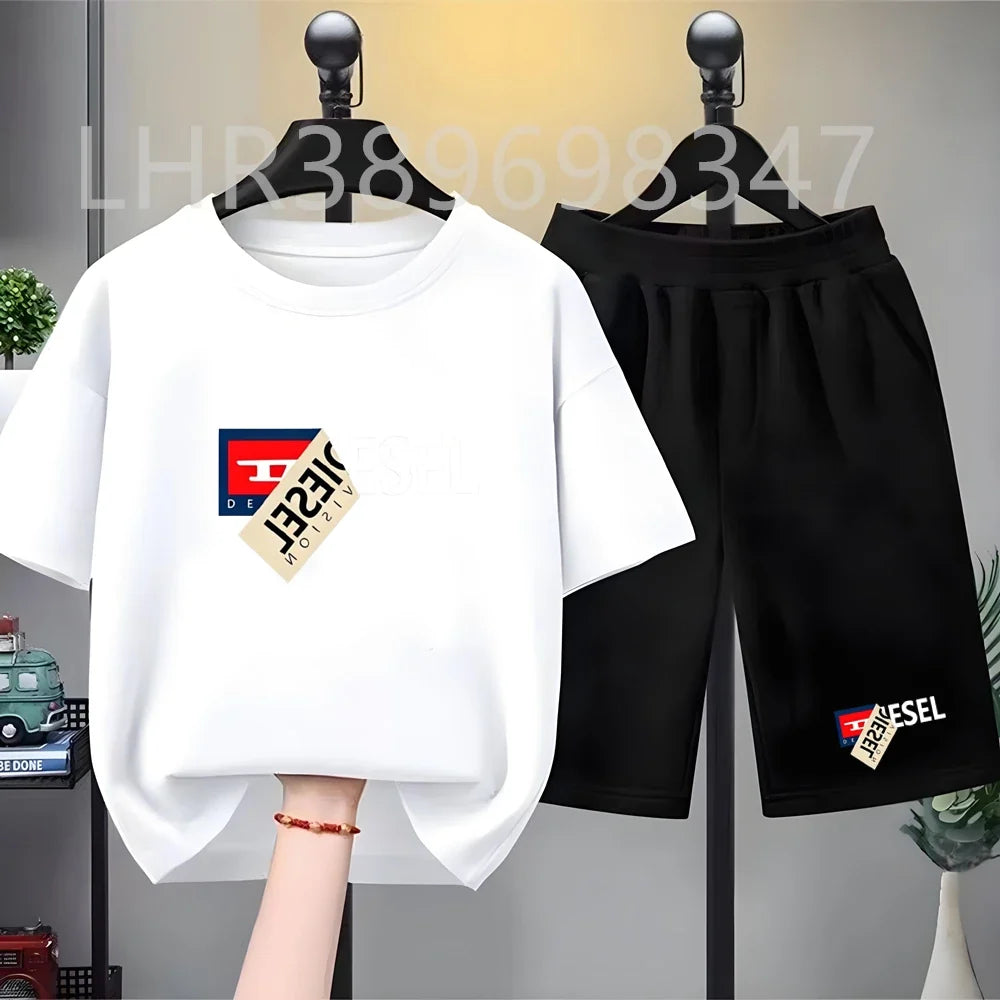 Summer Cool Child Clothes Black Boys Girls Pink Age 3-12 Tee+shorts Suit Children Short Sleeve Brand T-shirts Casual Fashion