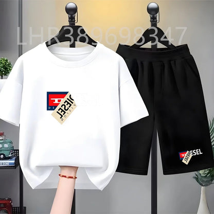 Summer Cool Child Clothes Black Boys Girls Pink Age 3-12 Tee+shorts Suit Children Short Sleeve Brand T-shirts Casual Fashion