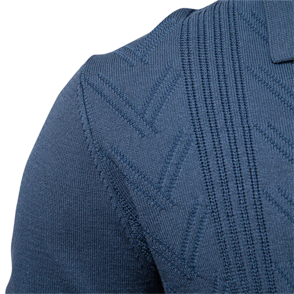 2025 Modern V-neck Polo Men Solid Color Long Sleeve Fashion Forward Cut Luxury Business Social Premium Sweaters Male