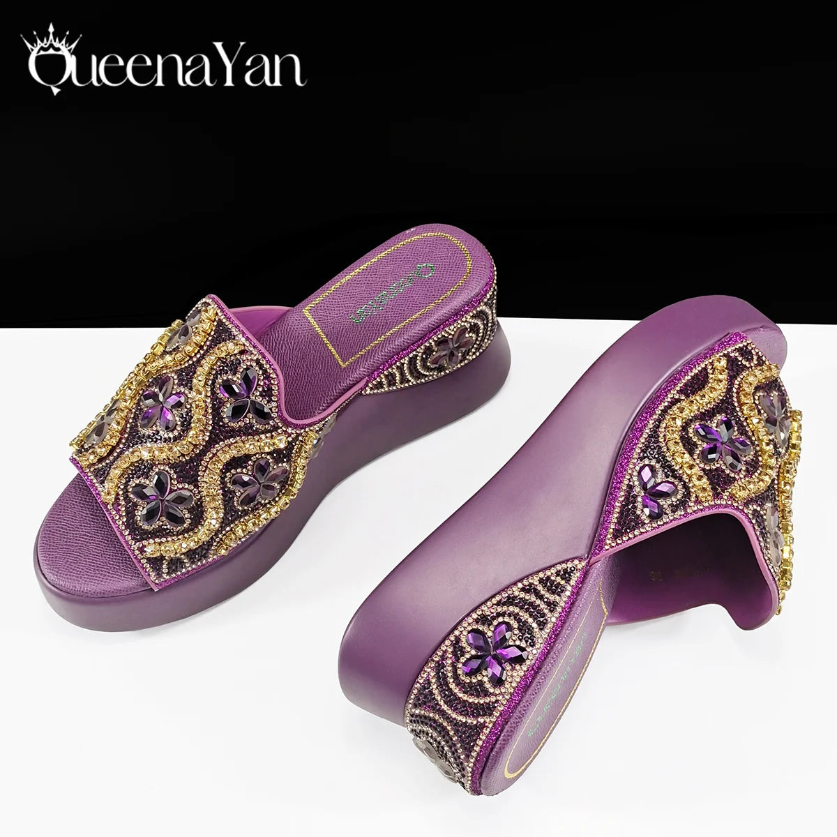 New Arrival Mature Style Platform Design Rhinestone Decoration Peep Toe Lady Shoes and Bag Set for Party Wedding