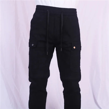 Motorcycle Riding Jeans Pants Elastic waist and ankle tied casual pants Soft And Casual Inset Gear Layer On Hips And Knees