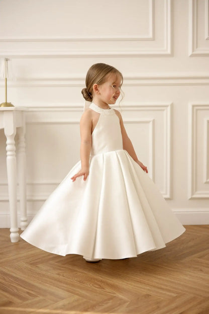Satin Flower Girl Dress Mini Bridal Wedding Dress Kids Ball Gown 1st Communion Frock Pageant Gown Vestidos De Noiva Customized