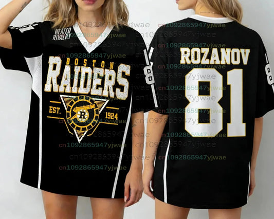 2026 Women Plus Size Boston Raiders Ilya Rozanov Fans Hockey Jersey Women Men Short Sleeve T-Shirt Unisex Women Jersey T-Shirt
