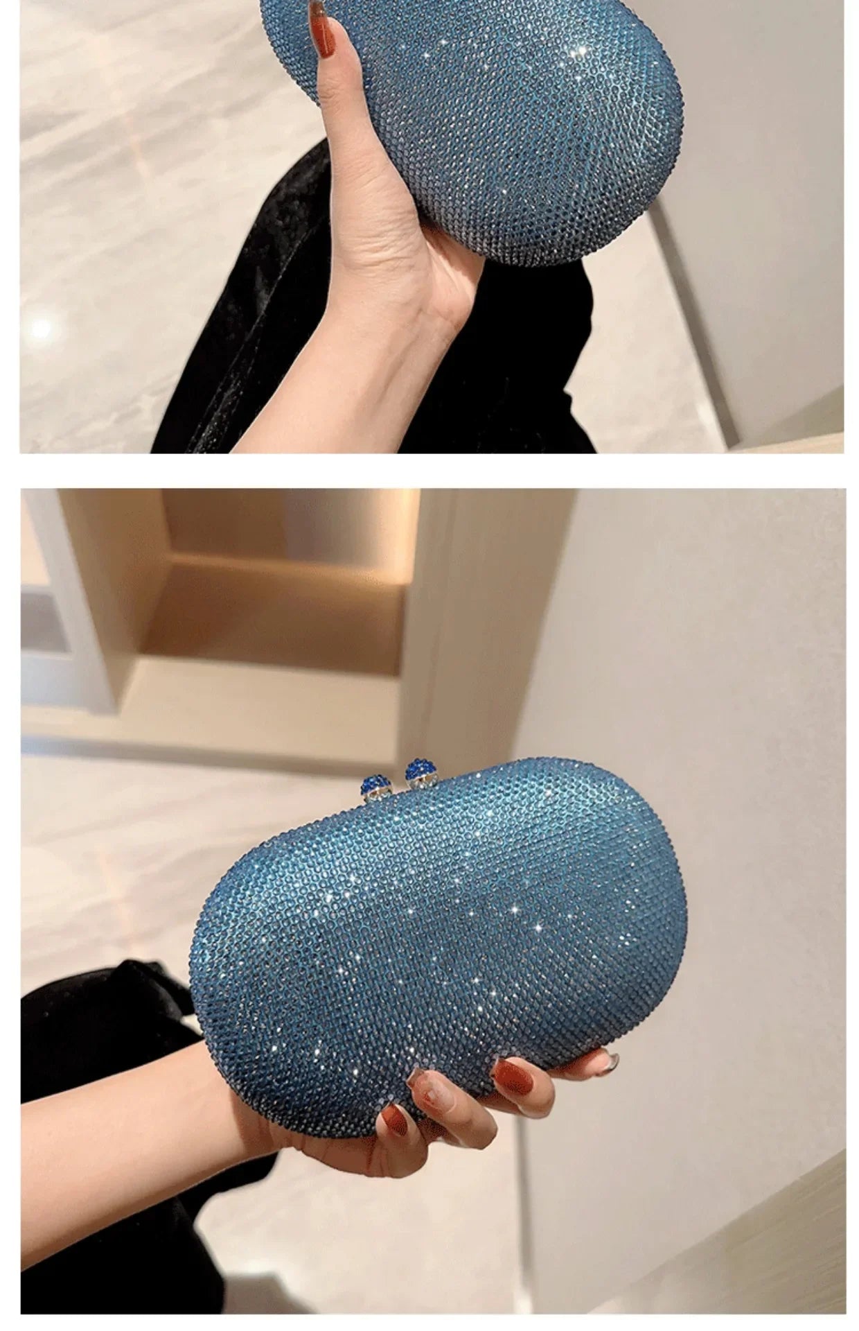 Fashionable Diamond Encrusted Evening Clutch Women's Handbag Luxury Oval Shape Ball Gown Purse Korean Style Hard  Handbag