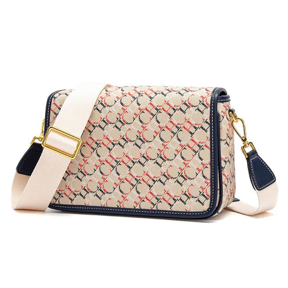 Women's Saddle Bag 2024 New Brand Letter Printed Flap Cross Shoulder Bag Retro Wide Shoulder Strap Single Shoulder Bag
