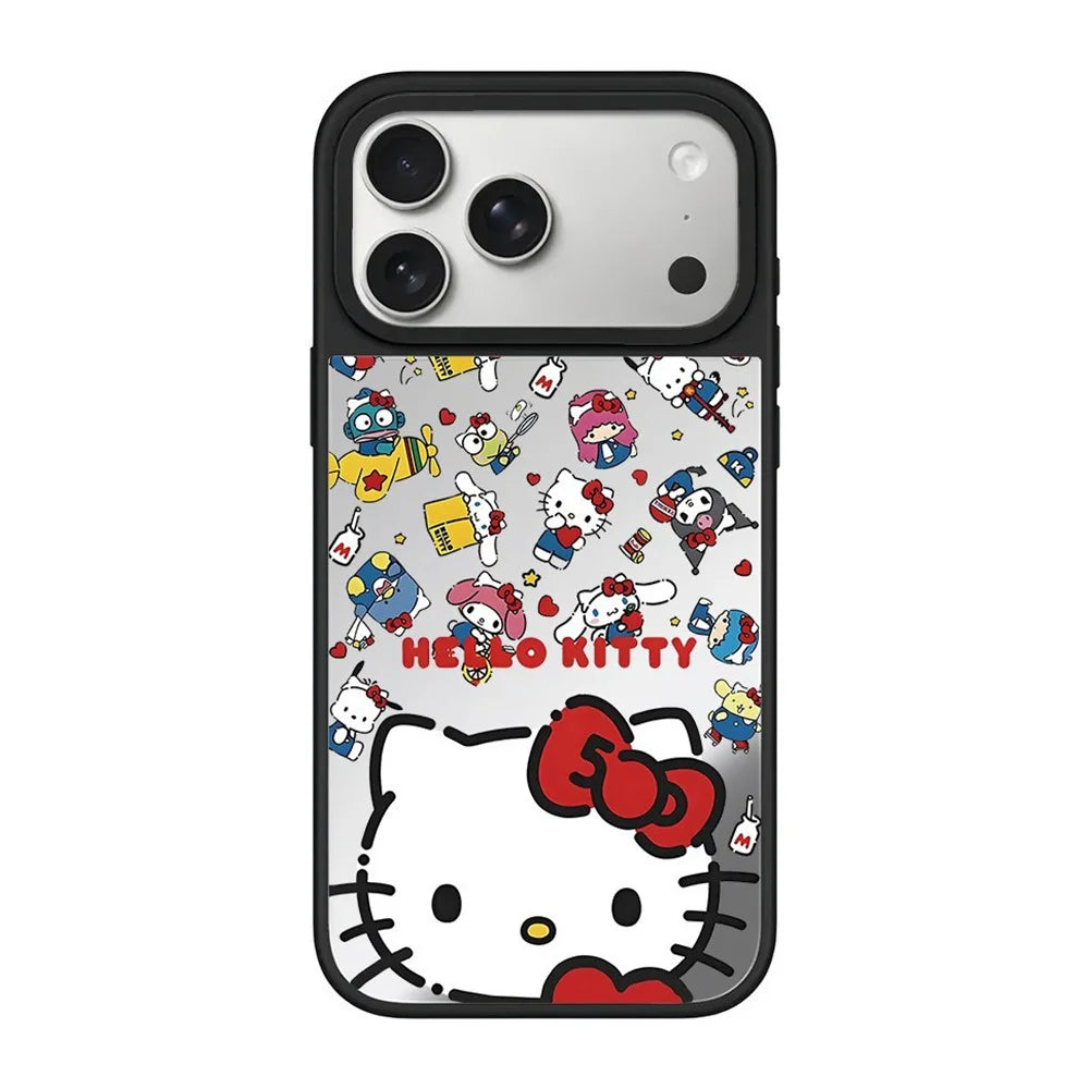 Cartoon Cute Leopard Print Kitty Pattern Mirror Case For IPhone 17 Pro Max 16 15 14 13 For MagSafe Charge Protector Cover