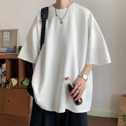 Summer Short Sleeved T-shirt Men Fashion Solid Color Round Neck T Shirt Men Streetwear Loose Suede Tshirt Mens Top M-3XL