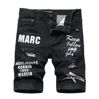 Men Summer White Ripped Denim Shorts Male Holes Short Jeans New Fashion Streetwear Stretch Jeans Shorts Pants Srtaight Fit Jeans