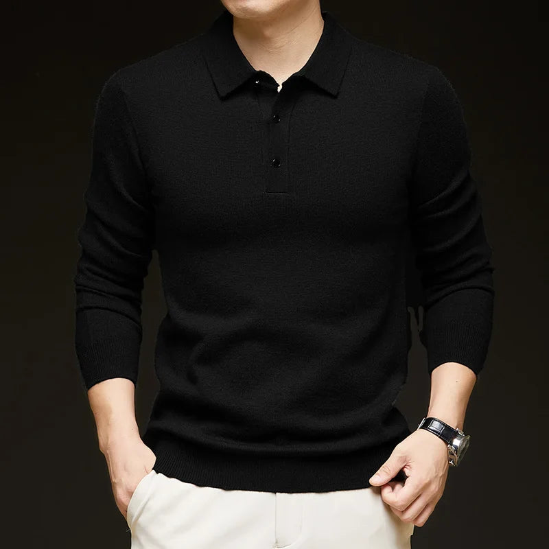 Fashion Autumn And Winter New Cashmere Sweater Men's High Quality Pullover Casual Loose POLO Knitted Bottom Shirt Jacket Shirt