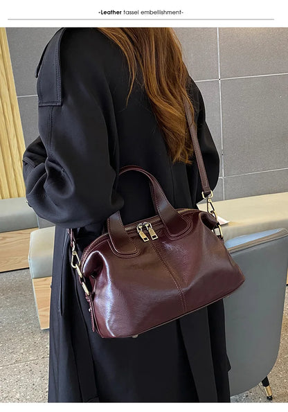 MS Genuine Leather Woman Bags Luxury Retro Shoulder Handbag Vintage Lady Messenger Casual Tote Crossbody Purses Black 2023 New