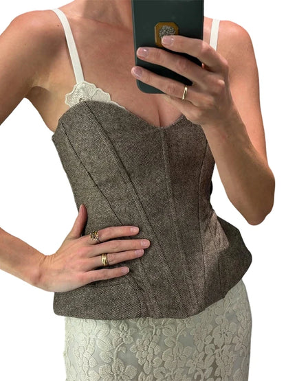Women's Vest Spaghetti Strap Corset Top Street Female Panelled V-neck Sleeveless Backless Slim Party Evening Tops New Streetwear