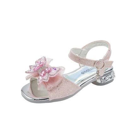 Kids'Casual Shoes Sandals PU Leather Crystal Fashion Summer Shoes For Girls Hook and Loop Anti-slip Pink White Shoes Size 26-36