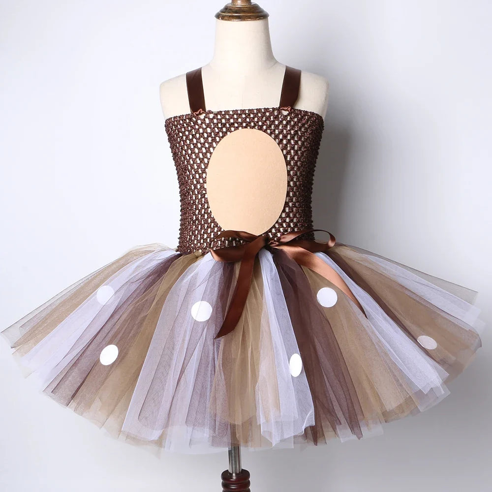 Deer Costume for Girls Halloween Christmas Tutu Dress Reindeer Elk Cosplay Fancy Dress Up Kids Girl Birthday Party Clothes 1-12Y