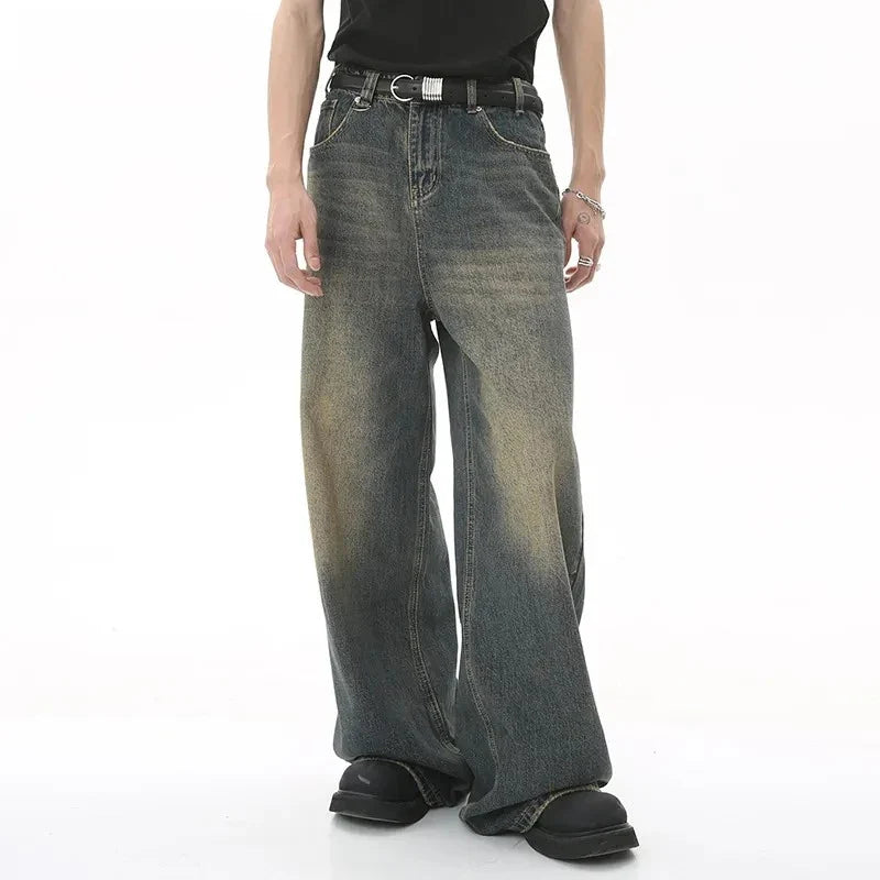 New Men's Baggy Straight Leg Wide Leg Jeans Male Fashion Vintage Wash Casual Denim Pants Youth Popular Brand Streetwear Trousers